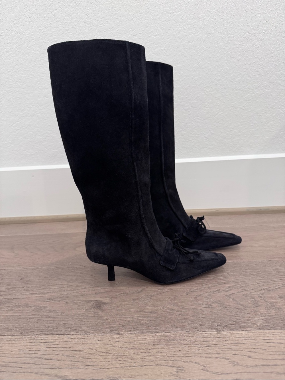 Unworn Burberry, Sovereign Suede Loafer Knee Heeled Boots, Size 37 EU, Black
